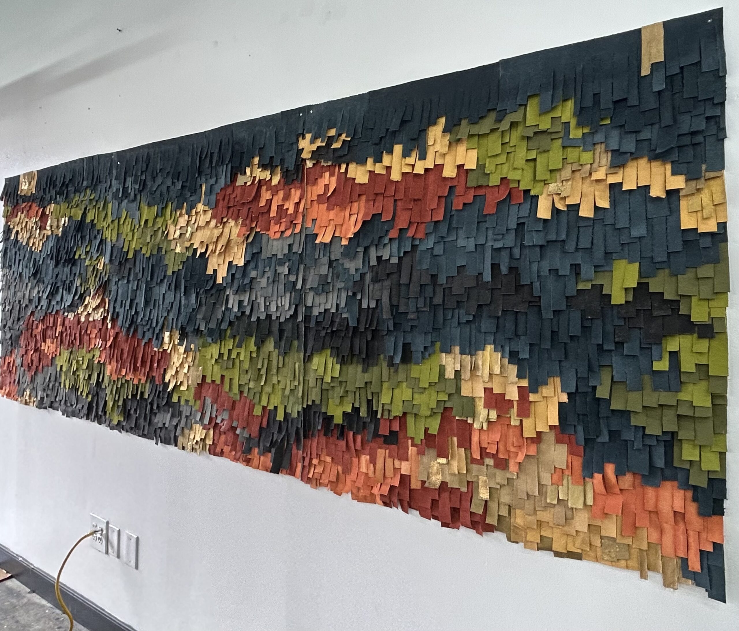 custom hand painted textile wall hanging | 42" H x 126" W