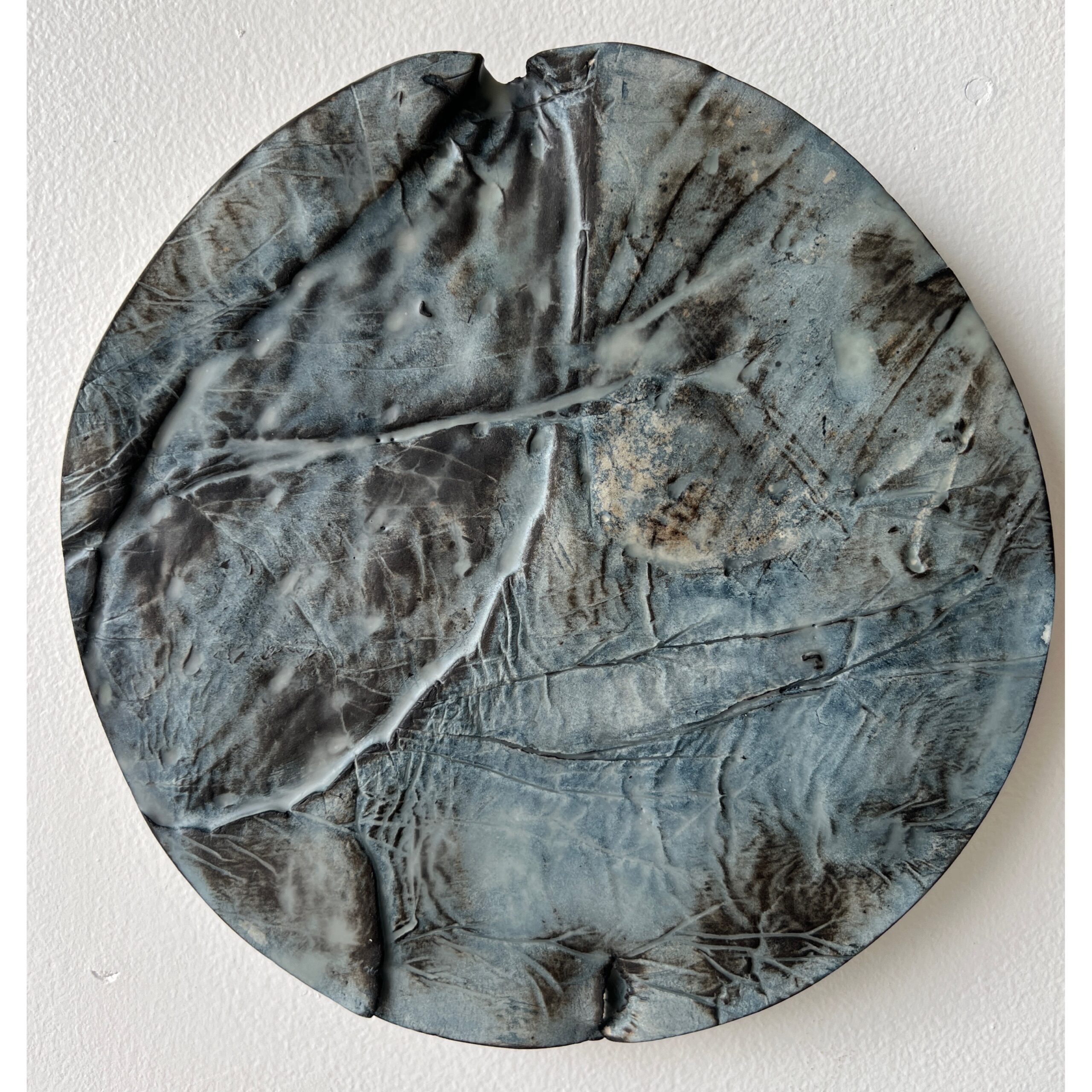 series of 36 paperclay dimensional wall works | Japanese paperclay inlaid with desert inspired botanicals, flame embellished, with watercolor and encaustic wax finish | 10" dia each