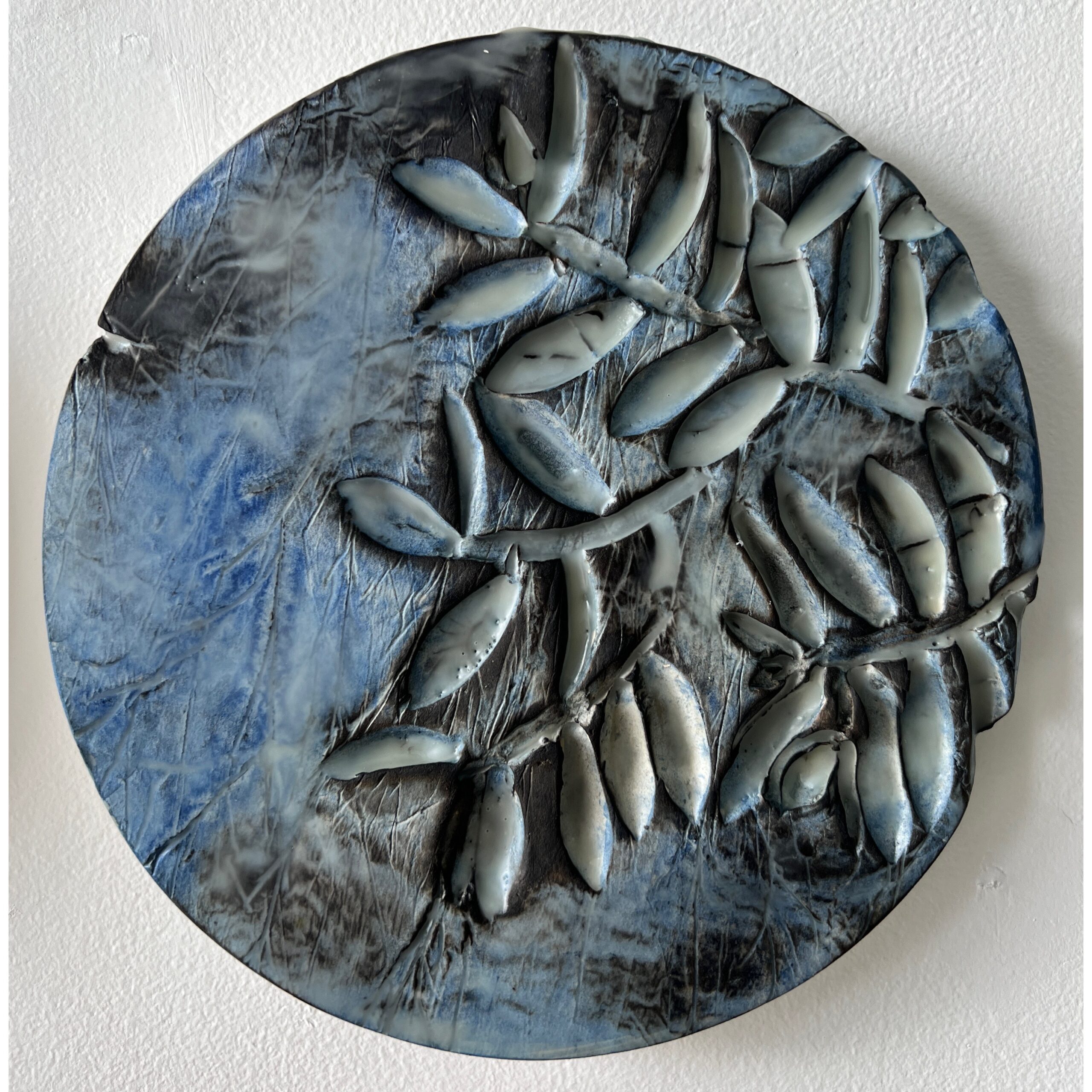 series of 36 paperclay dimensional wall works | Japanese paperclay inlaid with desert inspired botanicals, flame embellished, with watercolor and encaustic wax finish | 10" dia each