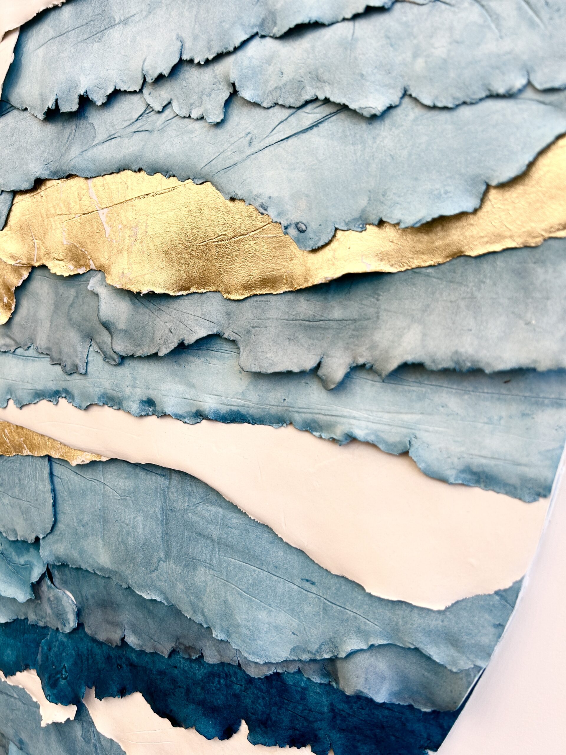 custom dimensional wall art by Emily Mann, Ink and Indigo, Circular Strata on Square Panel, Custom Dimensional Paperclay Assemblage with Watercolor and Gold Leafing on Cradled Panel, 45x45, front viewcustom dimensional wall art by Emily Mann, Ink and Indigo, Circular Strata on Square Panel, Custom Dimensional Paperclay Assemblage with Watercolor and Gold Leafing on Cradled Panel, 45x45, front viewcustom dimensional wall art by Emily Mann, Ink and Indigo, Circular Strata on Square Panel, Custom Dimensional Paperclay Assemblage with Watercolor and Gold Leafing on Cradled Panel, 45x45, detail view