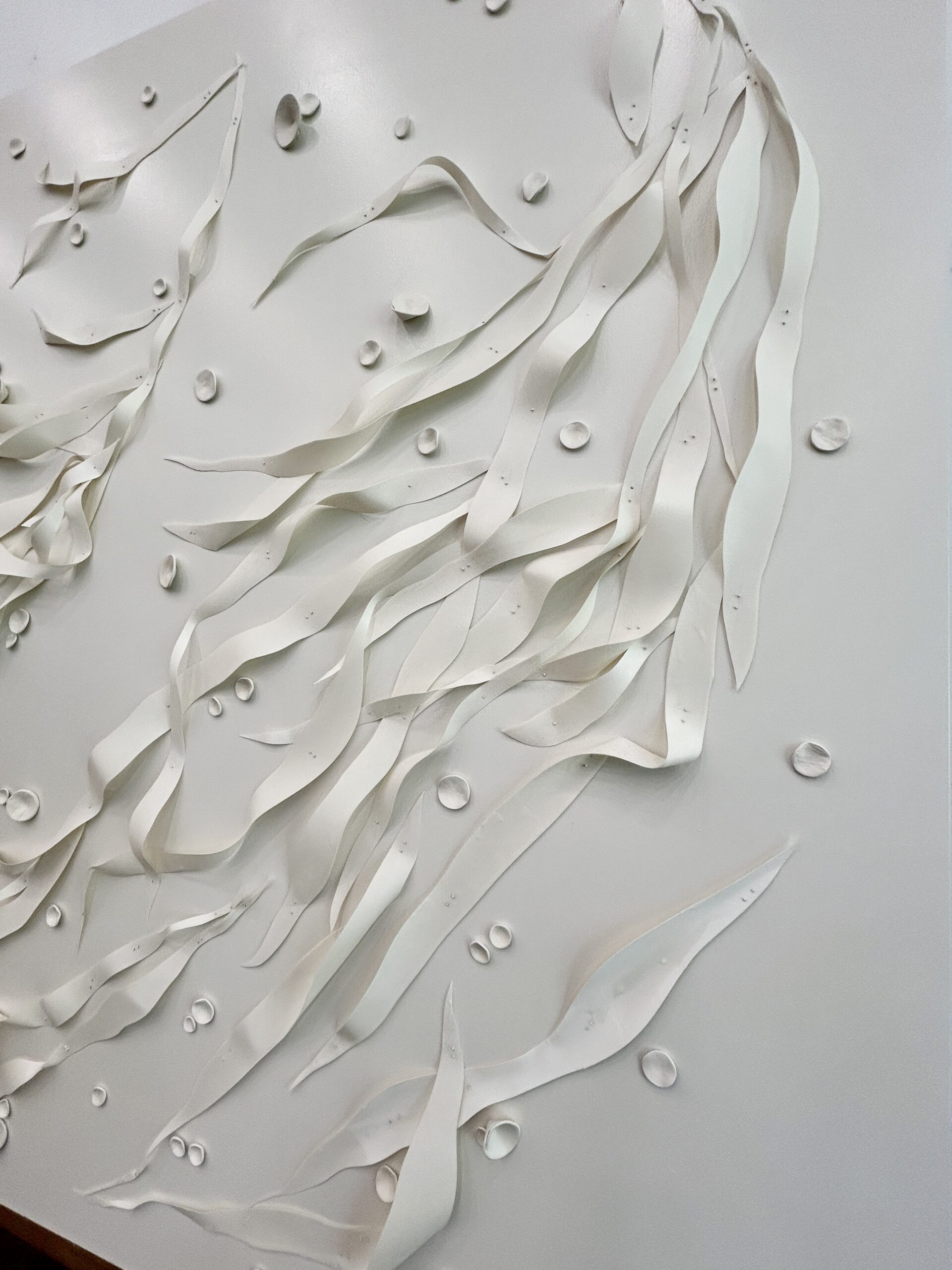 Emily Mann, Ink and Indigo, Custom Commissioned Dimensional Wall Art, Encaustic Wax on Paper and Paperclay Elements on Painted Panel, set of 2, 64x95x2 each