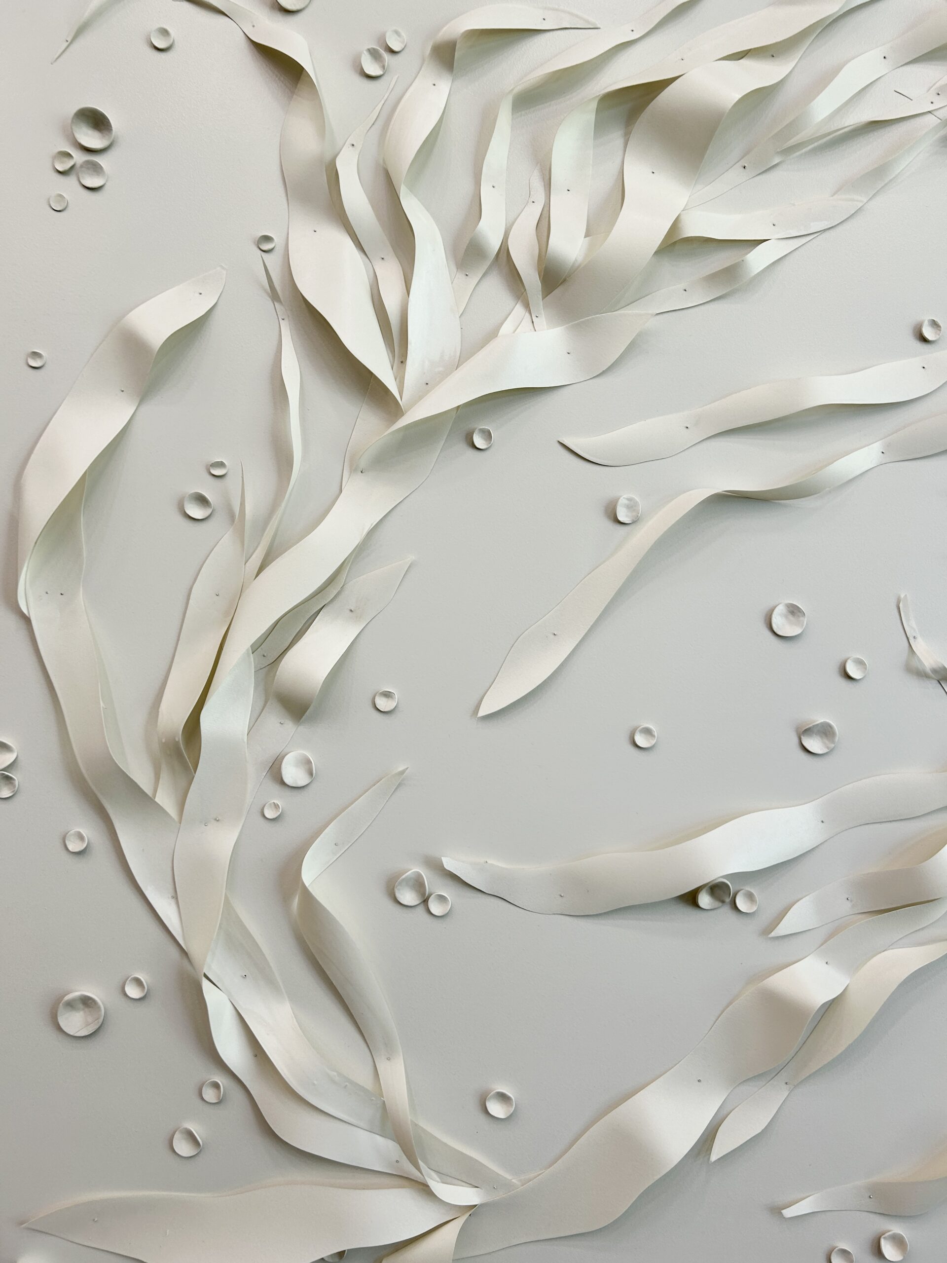 Emily Mann, Ink and Indigo, Custom Commissioned Dimensional Wall Art, Encaustic Wax on Paper and Paperclay Elements on Painted Panel, set of 2, 64x95x2 each