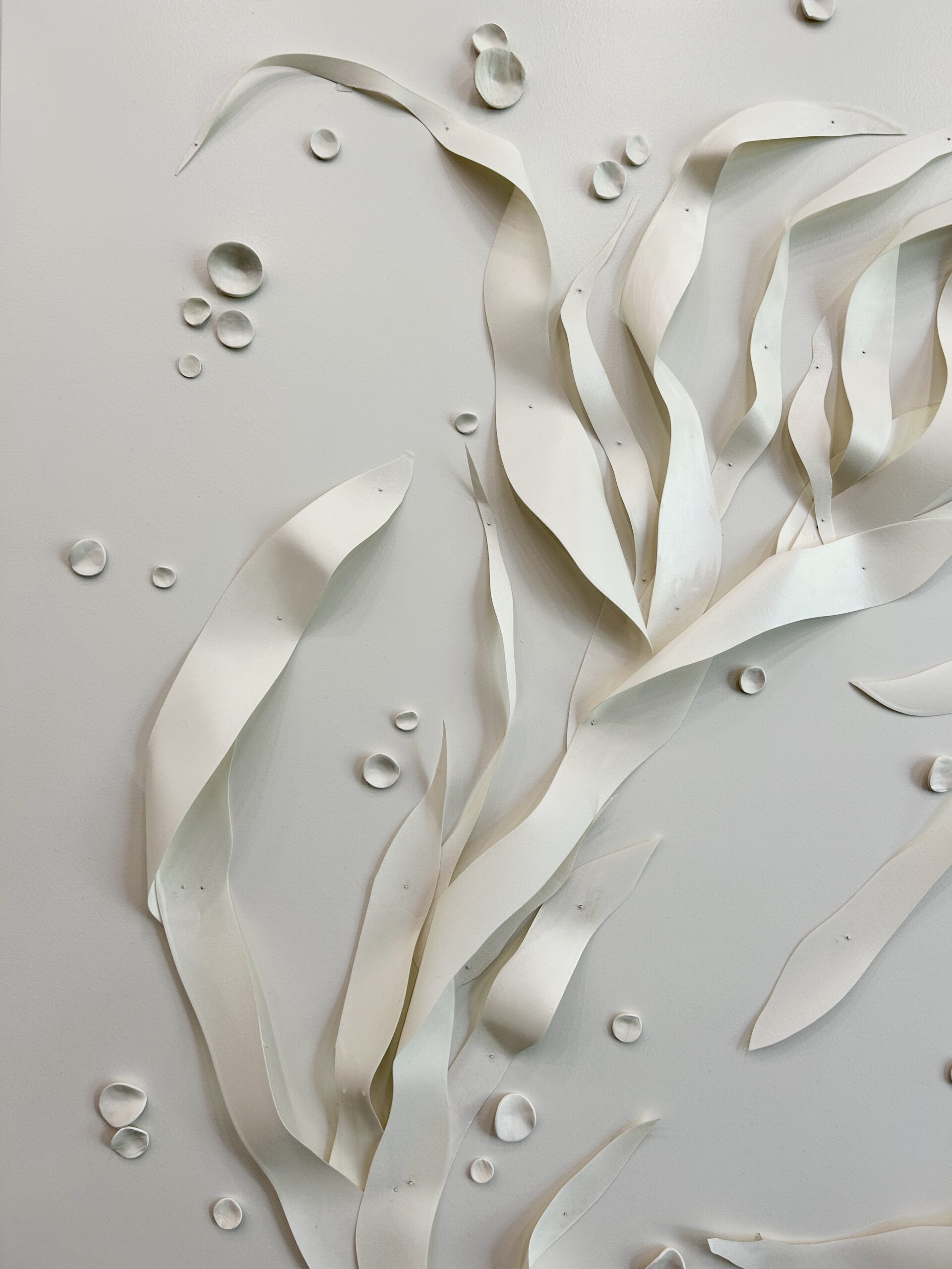 Emily Mann, Ink and Indigo, Custom Commissioned Dimensional Wall Art, Encaustic Wax on Paper and Paperclay Elements on Painted Panel, set of 2, 64x95x2 each