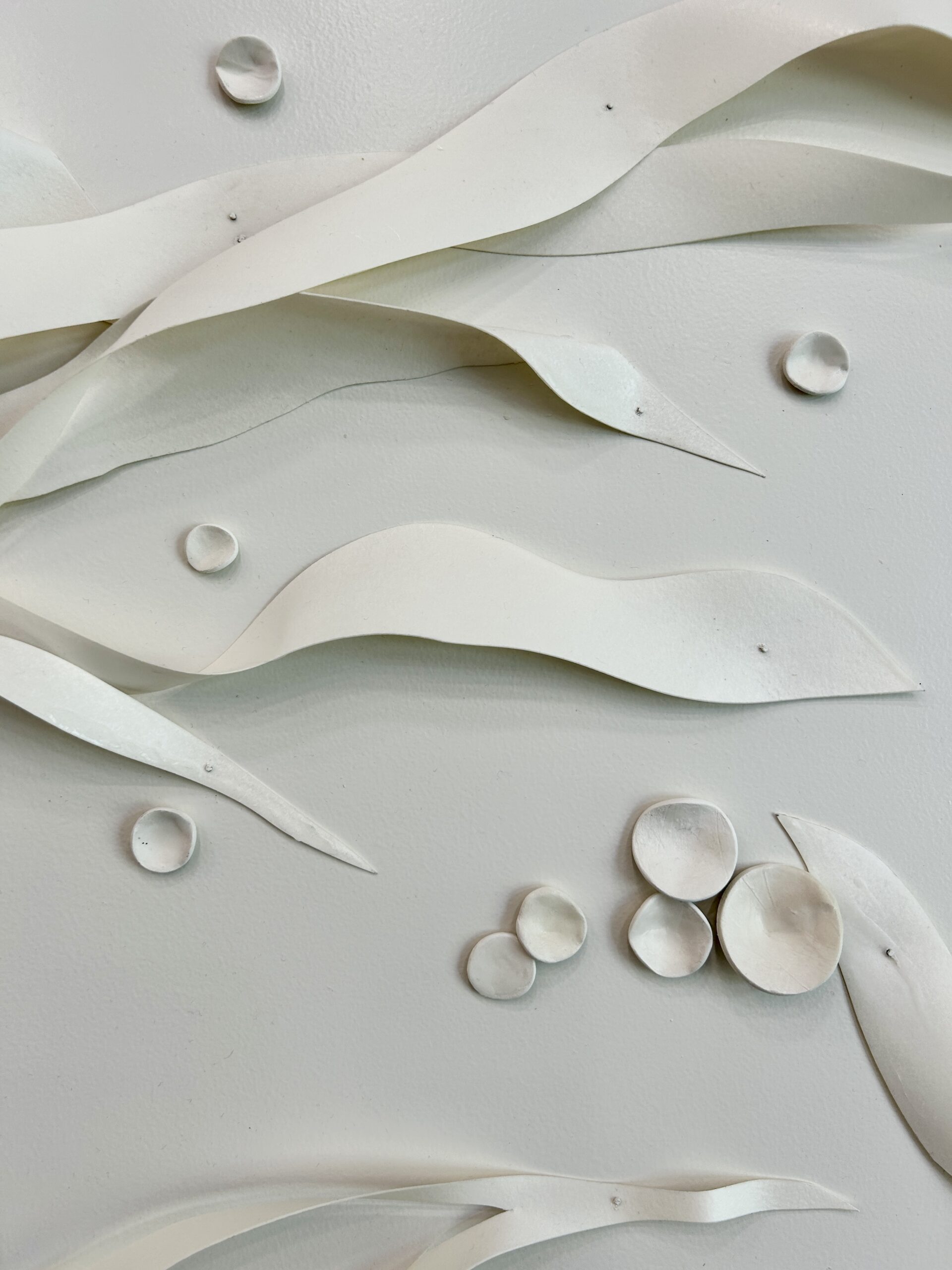 Emily Mann, Ink and Indigo, Custom Commissioned Dimensional Wall Art, Encaustic Wax on Paper and Paperclay Elements on Painted Panel, set of 2, 64x95x2 each