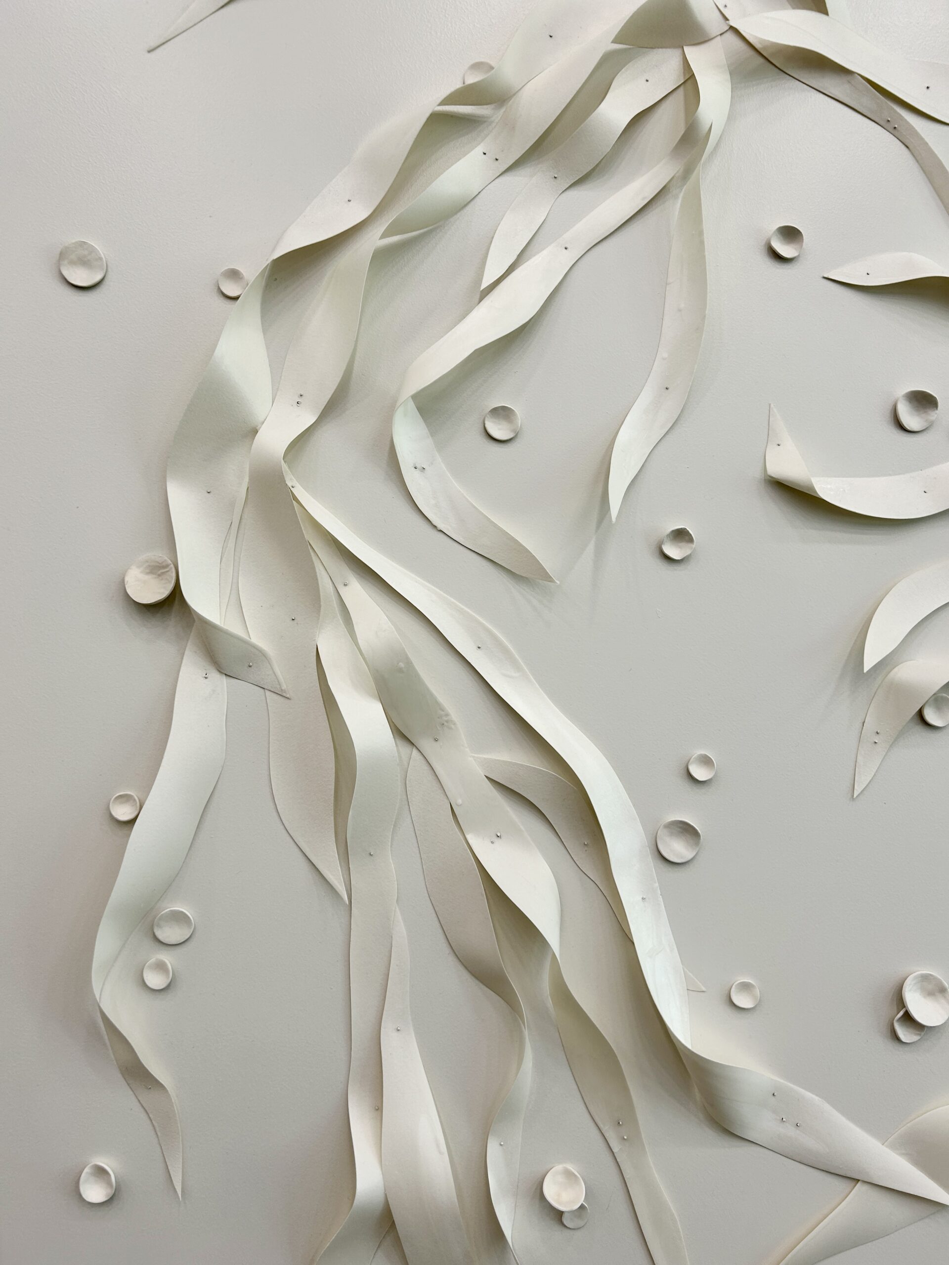 Emily Mann, Ink and Indigo, Custom Commissioned Dimensional Wall Art, Encaustic Wax on Paper and Paperclay Elements on Painted Panel, set of 2, 64x95x2 each