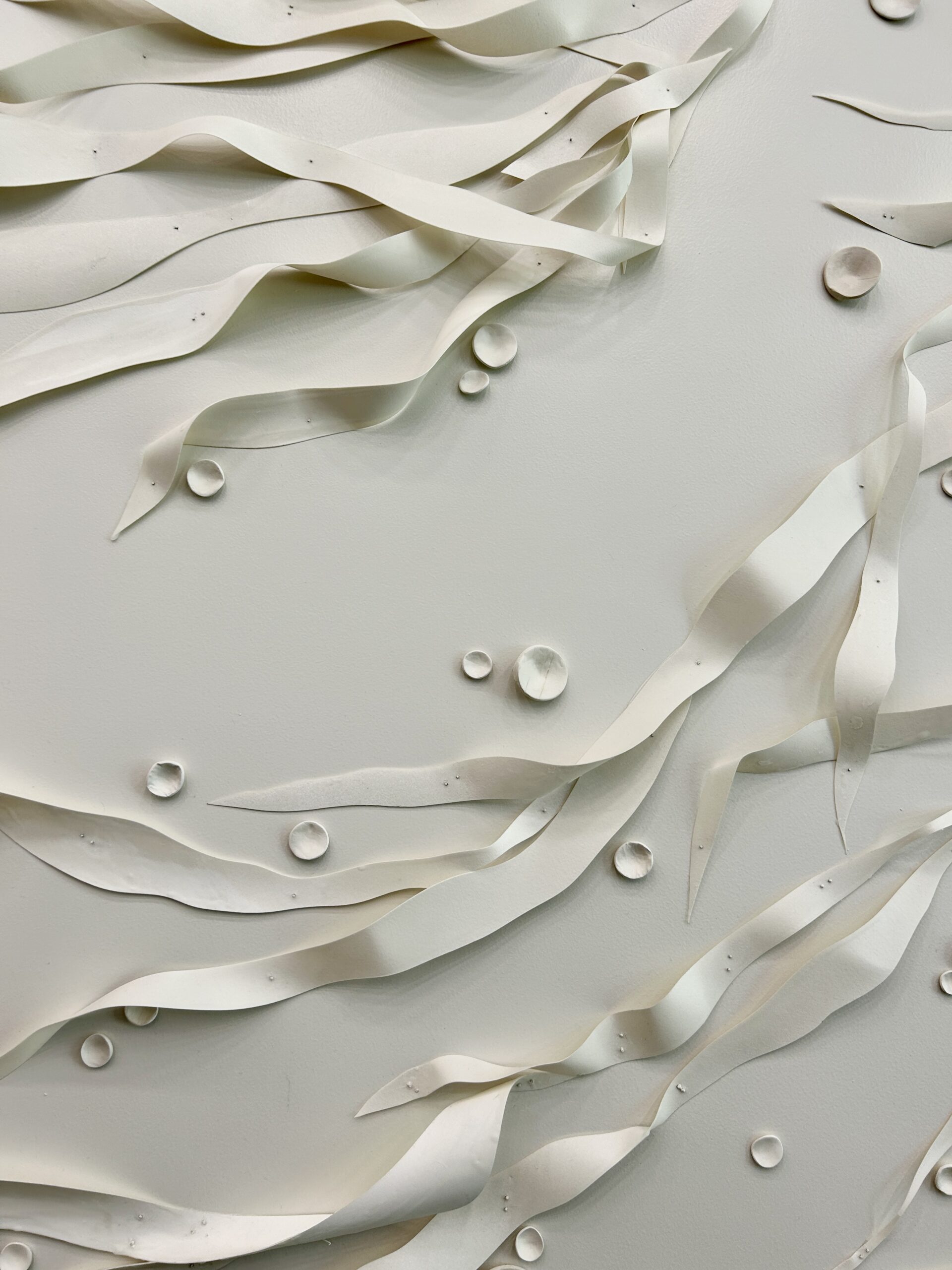 Emily Mann, Ink and Indigo, Custom Commissioned Dimensional Wall Art, Encaustic Wax on Paper and Paperclay Elements on Painted Panel, set of 2, 64x95x2 each