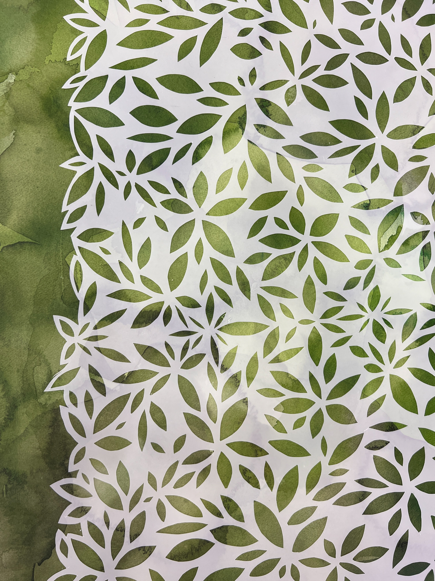 Custom Watercolor Painting with Handcut Vellum Overlay, approx 60 x 40 in, 300lb Arches WC paper, duralar vellum overlay