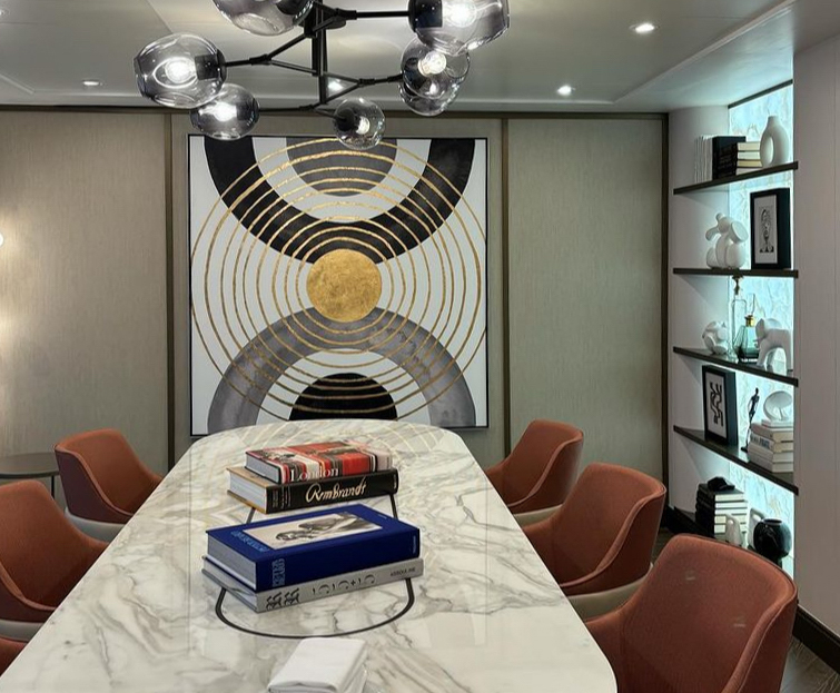 Custom art for cruise ships by Ink + Indigo, installation view of art in Vista by Norwegian Cruise Lines