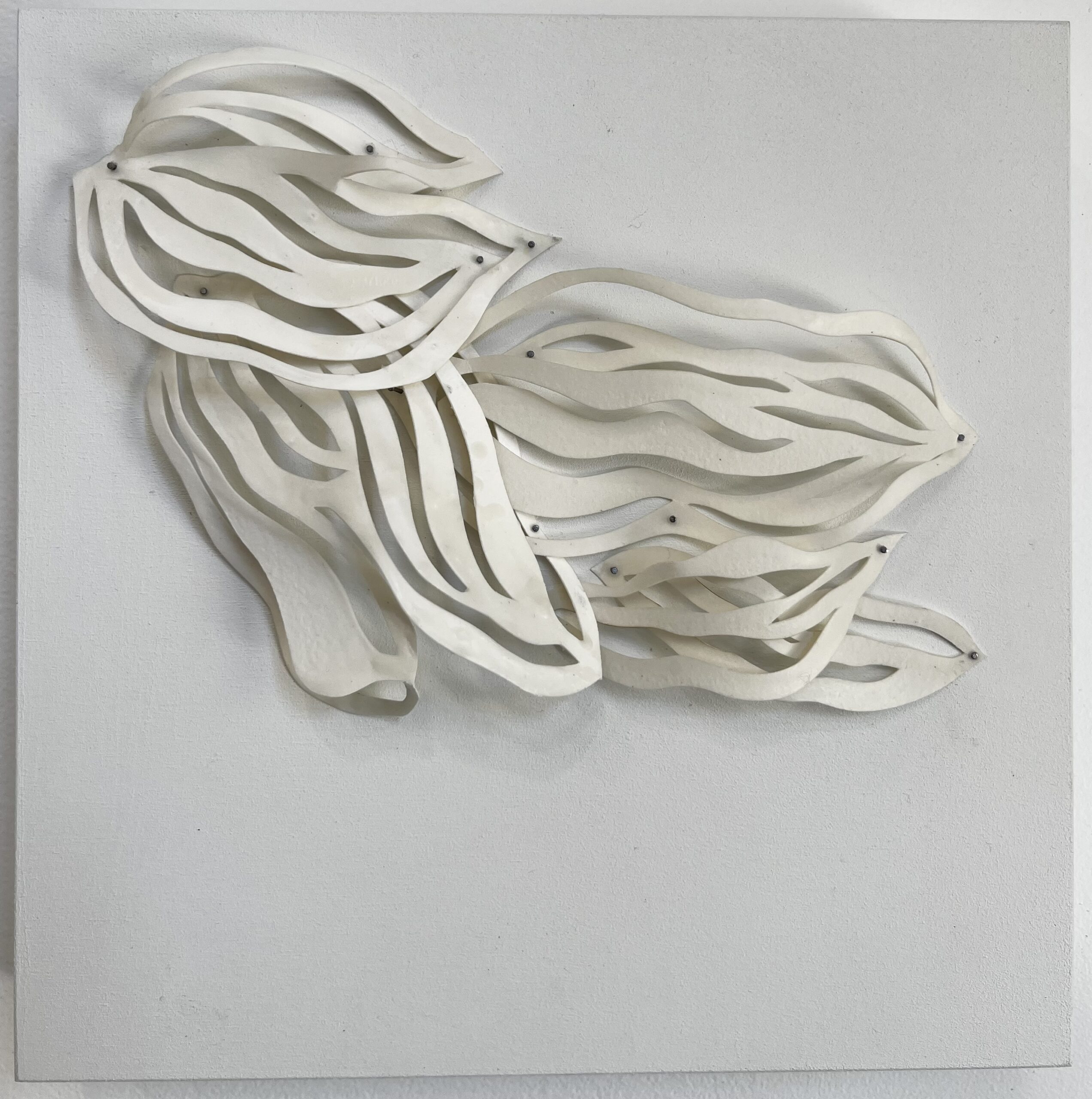 custom dimensional wall art, sculpted paper, encaustic on watercolor paper by Emily Mann, Ink and Indigo
