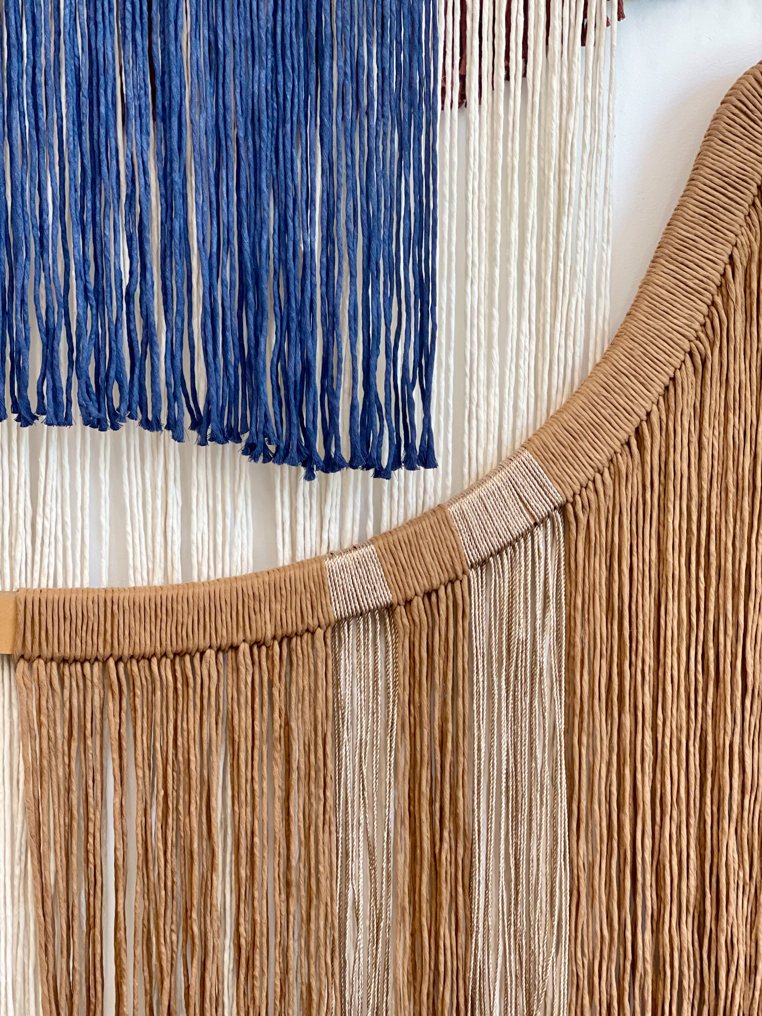 Emily Mann, Ink and Indigo, Custom Sculptural String Art Series 1, custom wall sculptures, plywood, cotton and metallic cording, mixed media, approximately 8’x8’ overall