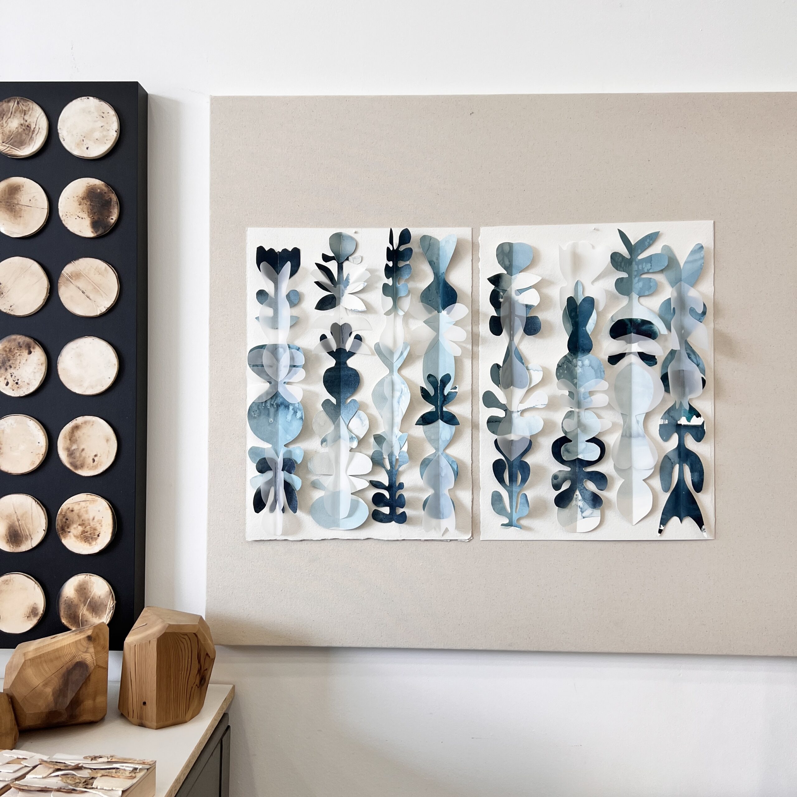 Dimensional Collage 1 | cut and collaged watercolor + vellum paper works | 20" x 14.5"