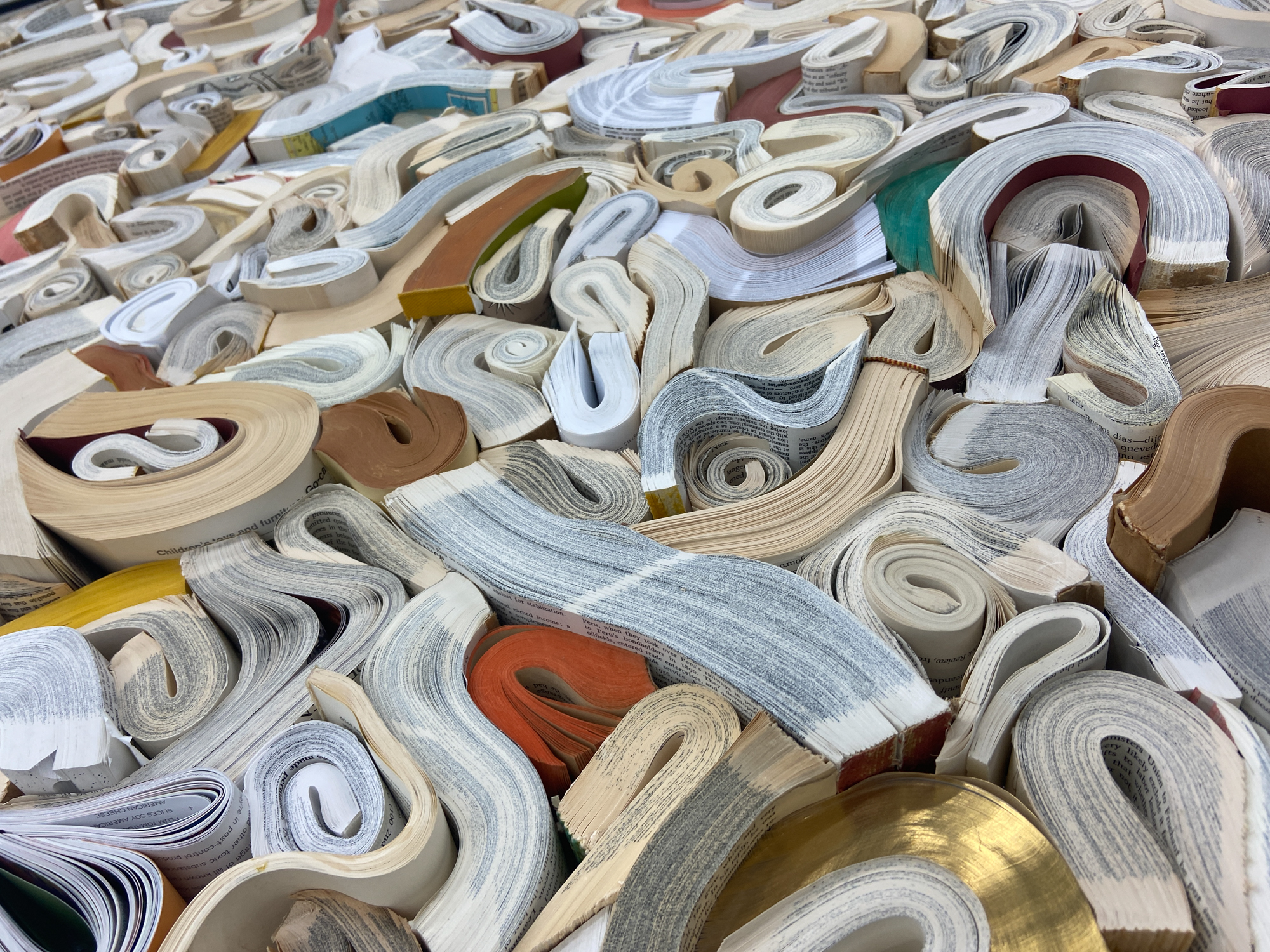 Emily Mann, Ink and Indigo, Custom Dimensional Book Assemblage, found books, cut and assembled in custom painted hardwood frame, 66" H x 66" W x 4" D | Interior Design by RD Jones | Consulting by Canvas Atlanta