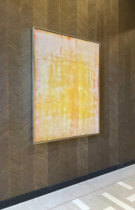 Custom Overtone Licensing Image Direct Printed on Wood with Encaustic Wax Overlay, 60"H x 48"w, installation view of The Park in Taiwan, Art Consulting by Whitaker Art Consulting