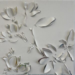 Emily Mann, Ink and Indigo, Custom Dimensional Cut Paper Magnolias over Watercolor painting backer, 24x24 in each -7