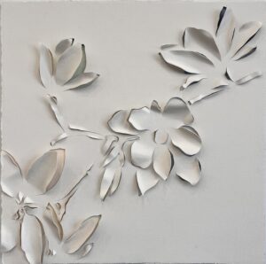 Emily Mann, Ink and Indigo, Custom Dimensional Cut Paper Magnolias over Watercolor painting backer, 24x24 in each -8