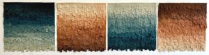 Emily Mann, Ink and Indigo, Custom Dimensional Fringe Textile Wall Art, hand-painted and cut layered duck canvas, 4 panels at 27.75” each