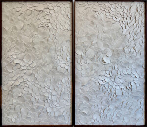 Emily-Mann,-Ink-and-Indigo,-Custom-Dimensional-Wall-Art,-Petals,-Japanese-paperclay-in-custom-walnut-frame,-set-of-two,-79in-x-44in-each-1