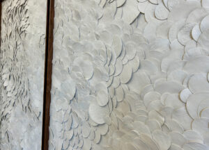 Emily-Mann,-Ink-and-Indigo,-Custom-Dimensional-Wall-Art,-Petals,-Japanese-paperclay-in-custom-walnut-frame,-set-of-two,-79in-x-44in-each-1