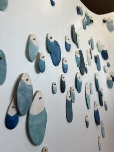 Emily Mann, Ink and Indigo, Custom Droplets Installation at Evermore Orlando, more than 100 paperclay droplets in mixed blues -5