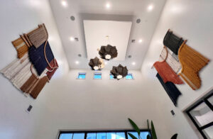 Installation View at Alexan Kendall, Miami | Design by Level Design | custom wall sculptures | plywood, cotton and metallic cording | 8’x8’