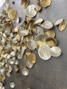 Ink and Indigo, Custom Dimensional Wall Art, Cups, Japanese Paperclay with Metallic Finish and Gold Leaf on Metallic Faux Finished Cradled Panel, 80x66in-9