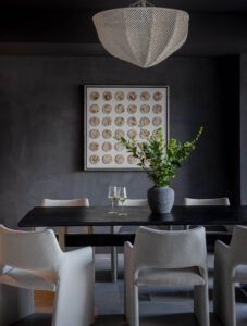 Ink and Indigo, Custom Disks for Sanctuary Winchester, Japanese paperclay with flame embellishment and encaustic wax finish on cradled panel, 40x40, Art Consulting by Boston Art, Design by Embarc, Photo by Michael J Lee