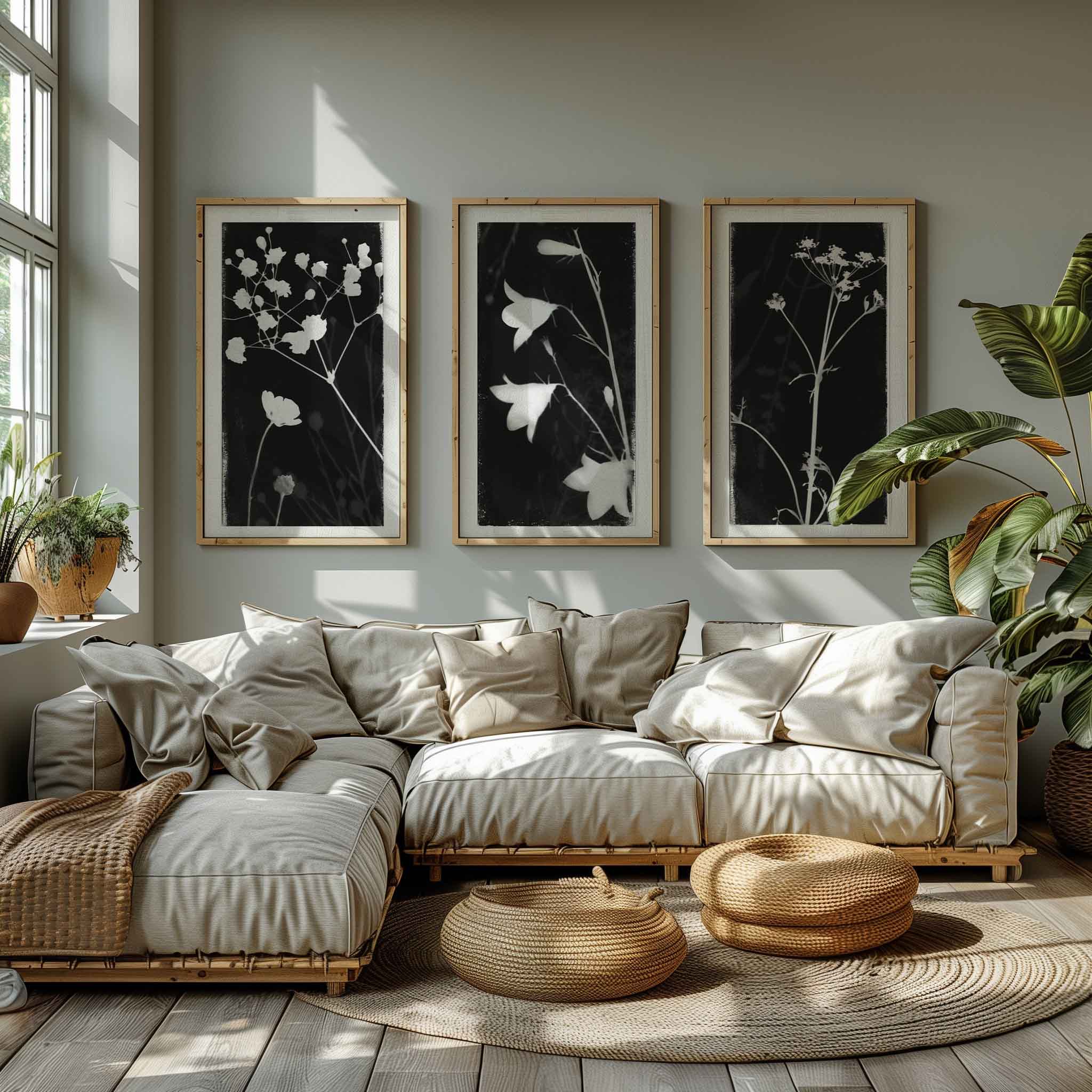 Emily Mann | Ink and Indigo, Nocturne Botanica 1, 2, + 10 in Sepia, fine art licensing and print on demand