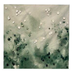 Ink and Indigo, Dimensional Embellished Canvas | 42" x 42" | mixed media, cotton duck canvas, hand sewn paperclay droplets | commission for private residence, St Simons