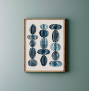 Ink and Indigo, Custom Dimensional Art for Hospitality and Interior Design, Fluted Forms in Natural (Sample) | dimensional mm sculptural paper and encaustic on panel | dimensions and finishes variable