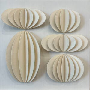 Ink and Indigo, Custom Dimensional Art for Hospitality and Interior Design, Fluted Forms in Natural (Sample) | dimensional mm sculptural paper and encaustic on panel | dimensions and finishes variable