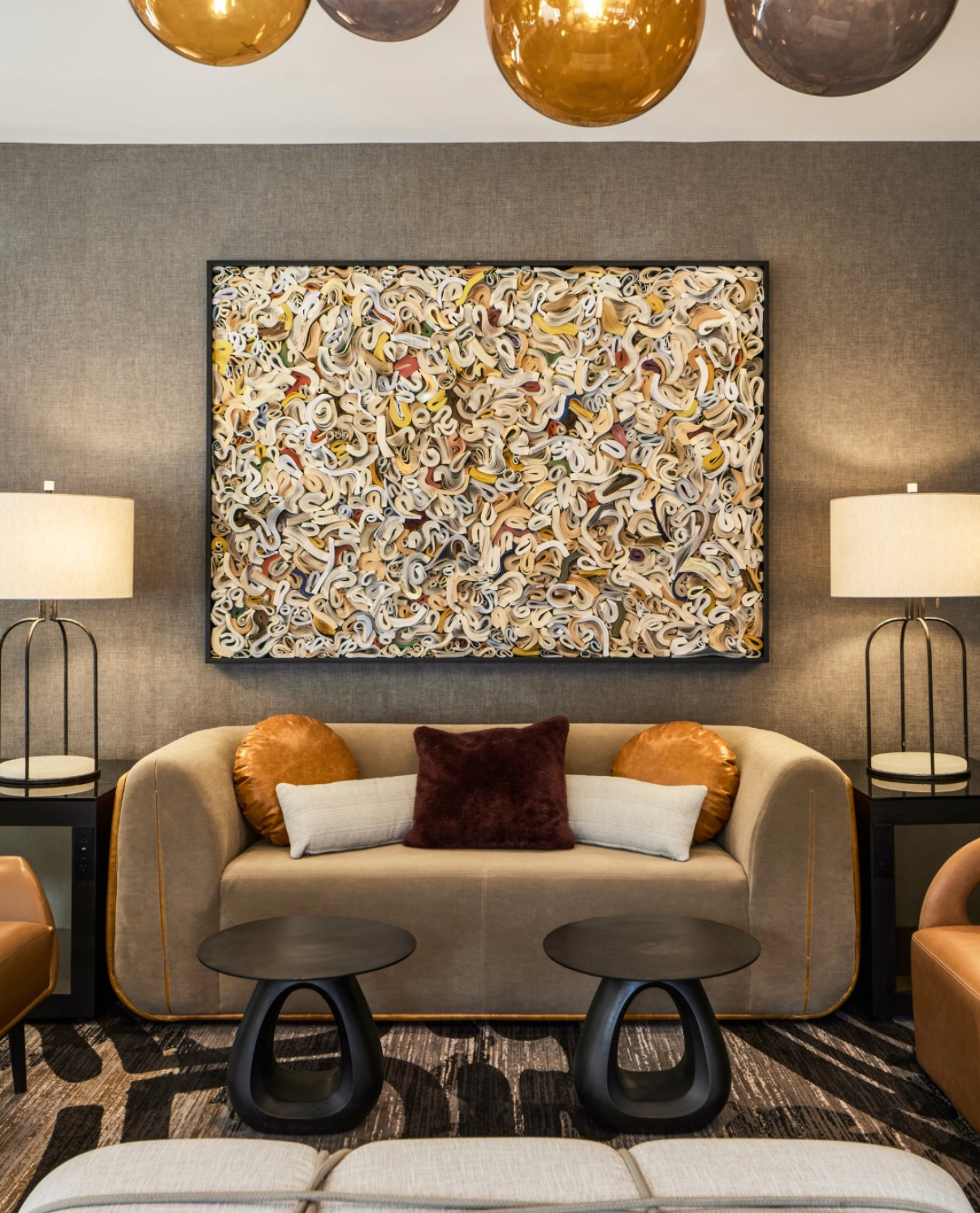 Ink & Indigo, Installation View of Custom Dimensional Wall Art, Books Assemblage, Cut and Molded Paper in Custom Frame, 60in x 84in