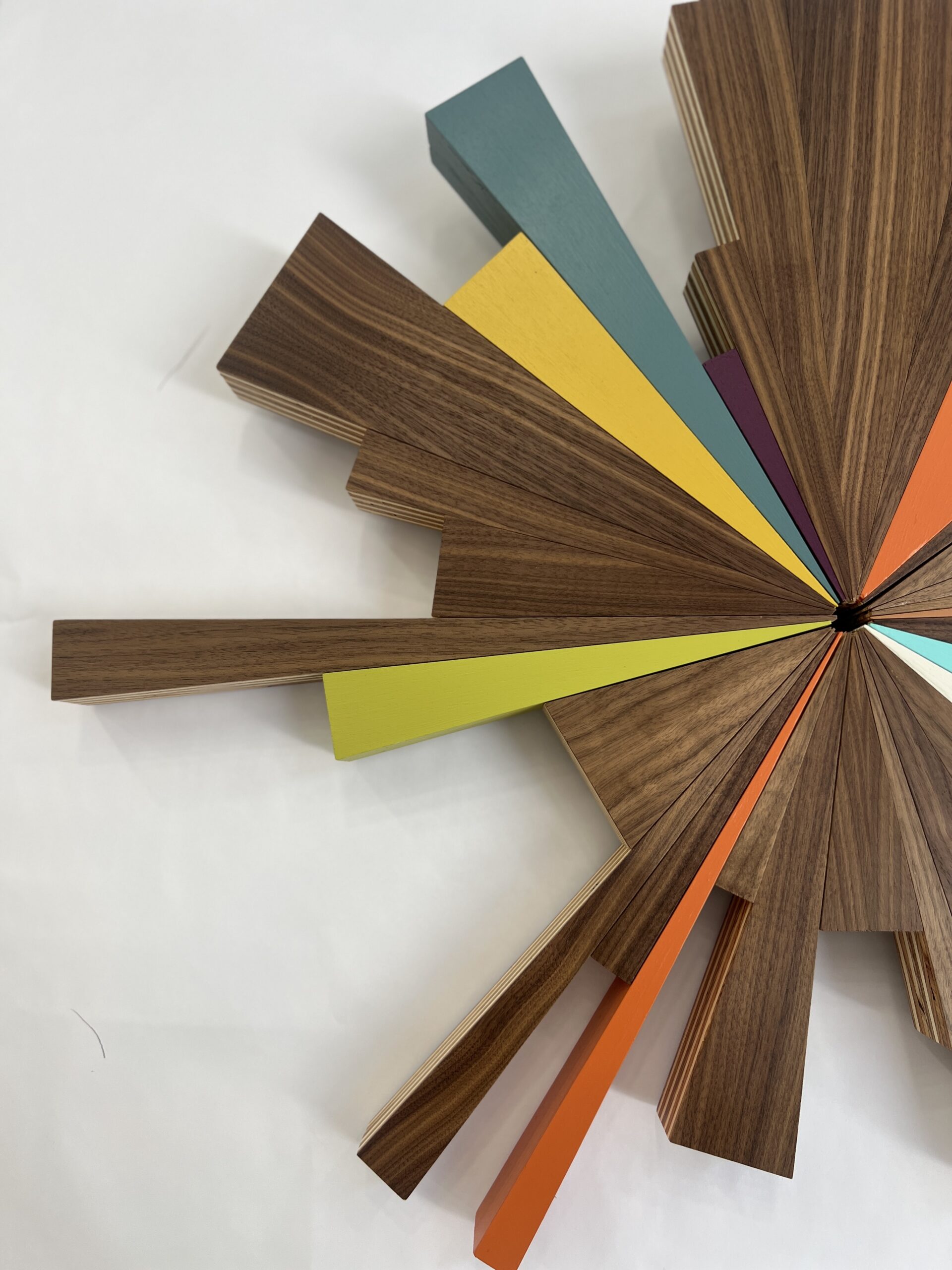 Ink and Indigo, Custom Nexus Forms |walnut wood dimensional wall art installation | dimensions vary, 7 elements for approx 10' x 6' ft area