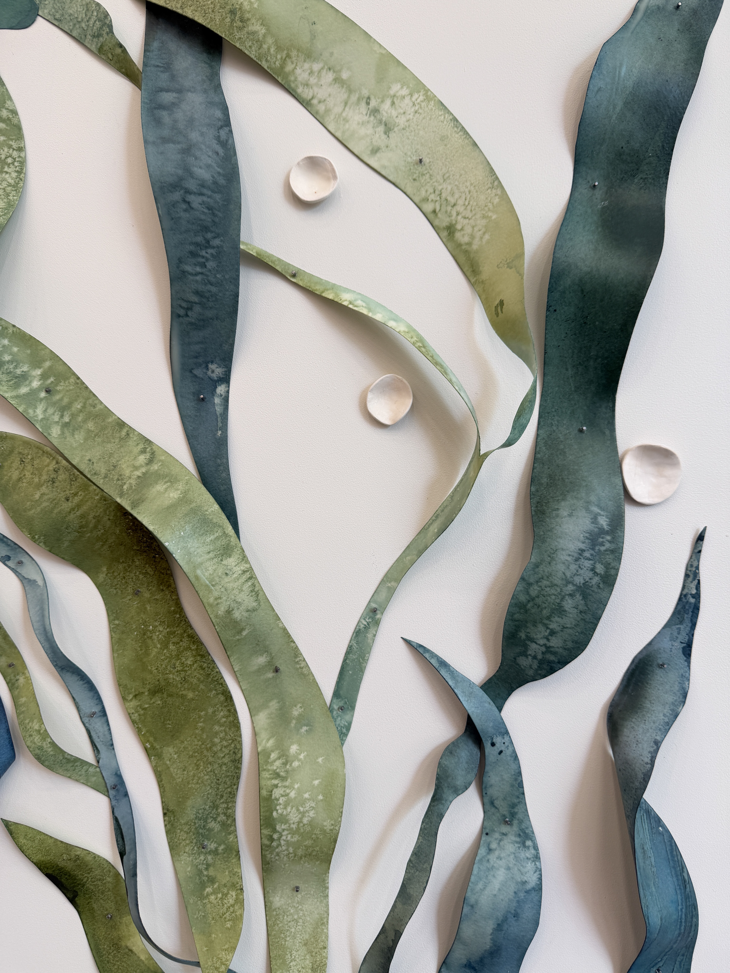 Emily Mann, Ink and Indigo, Custom Sculpted Paper Dimensional Art, painted, sculpted, encaustic coated watercolor paper mounted on pained panel, 42x32-8