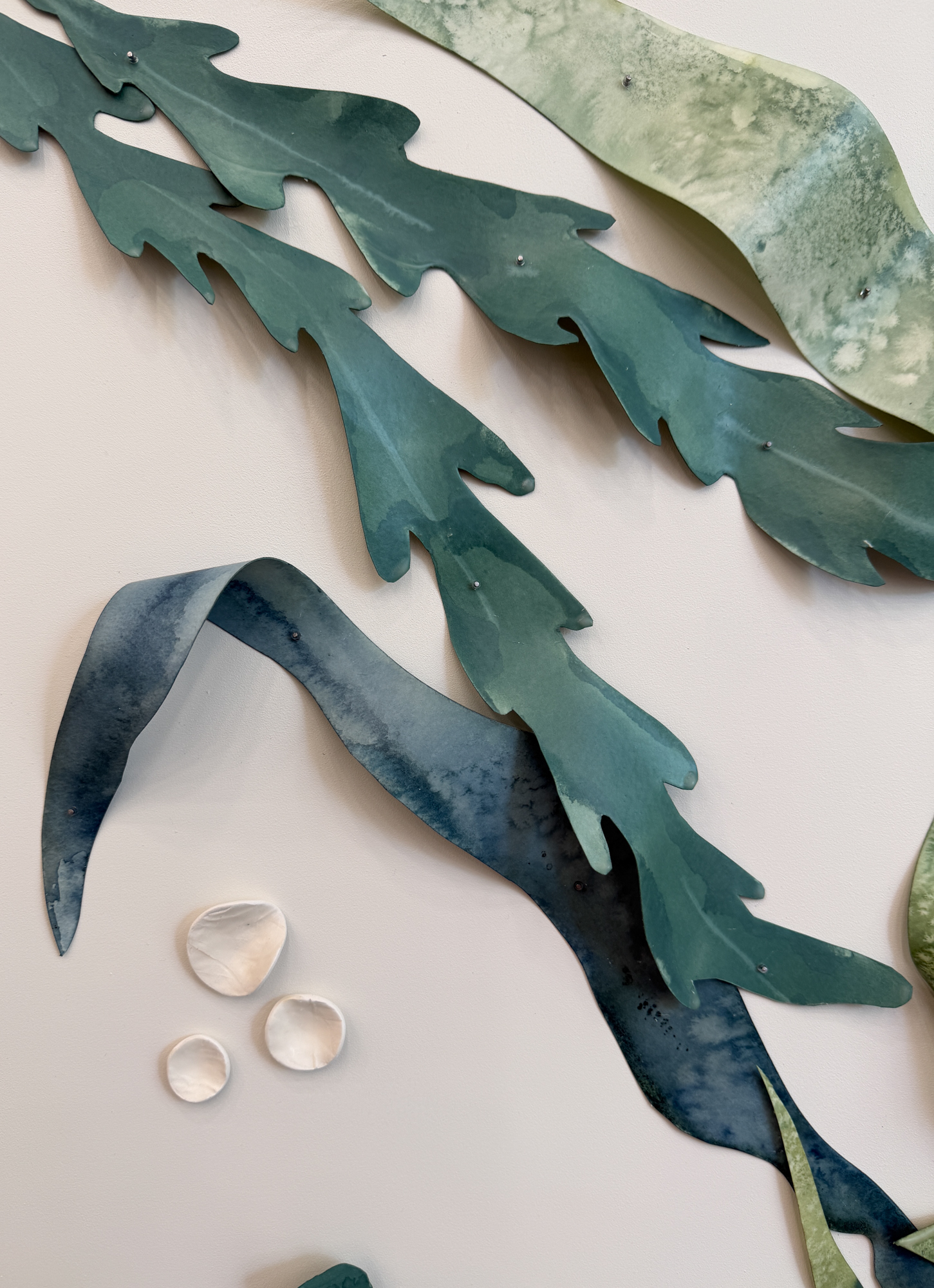 Emily Mann, Ink and Indigo, Custom Sculpted Paper Dimensional Art, painted, sculpted, encaustic coated watercolor paper mounted on pained panel, 42x32-8