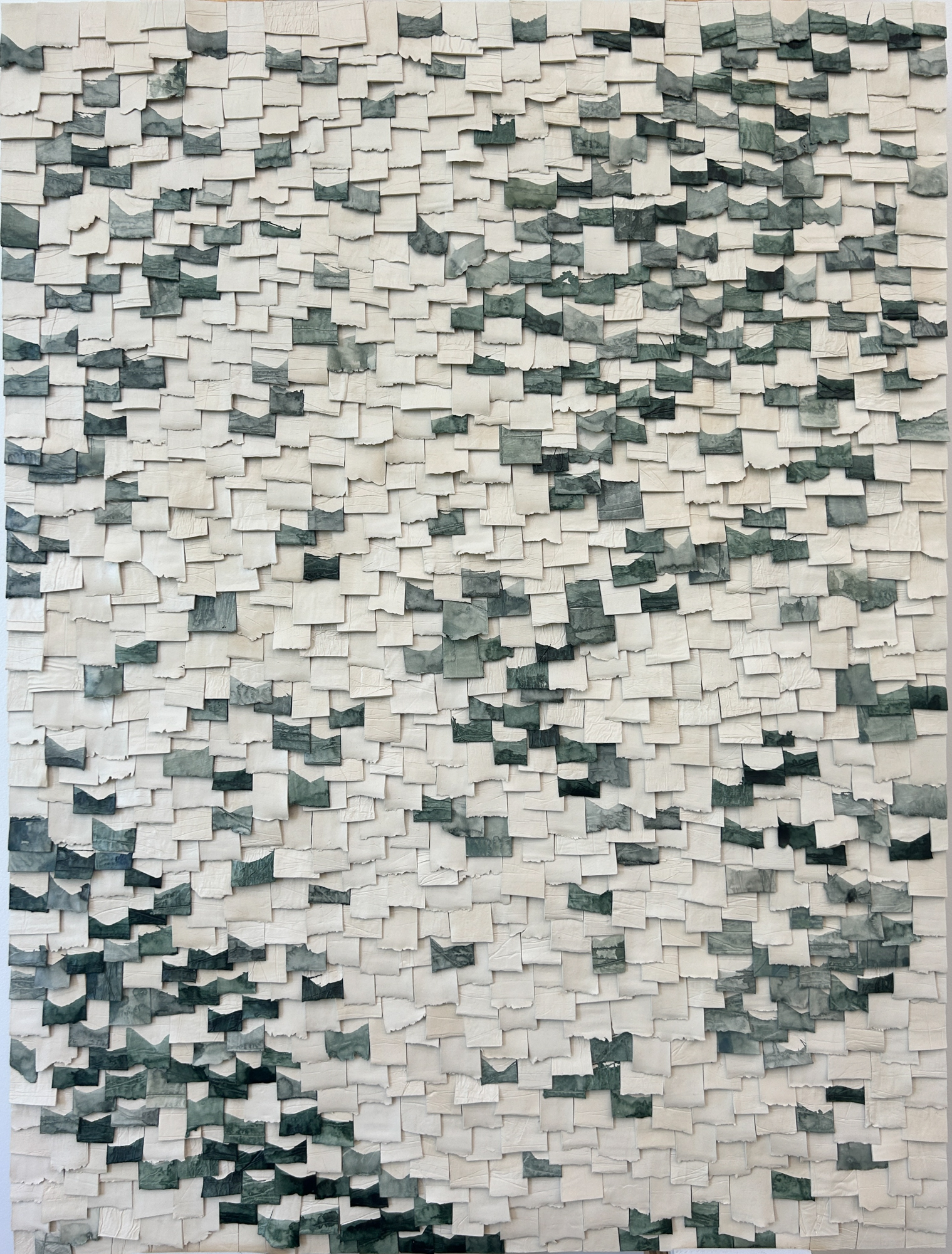Ink and Indigo, Lamina, Custom Dimensional Wall Art, Japanese Paperclay with Watercolor on flat panel, 48x36in
